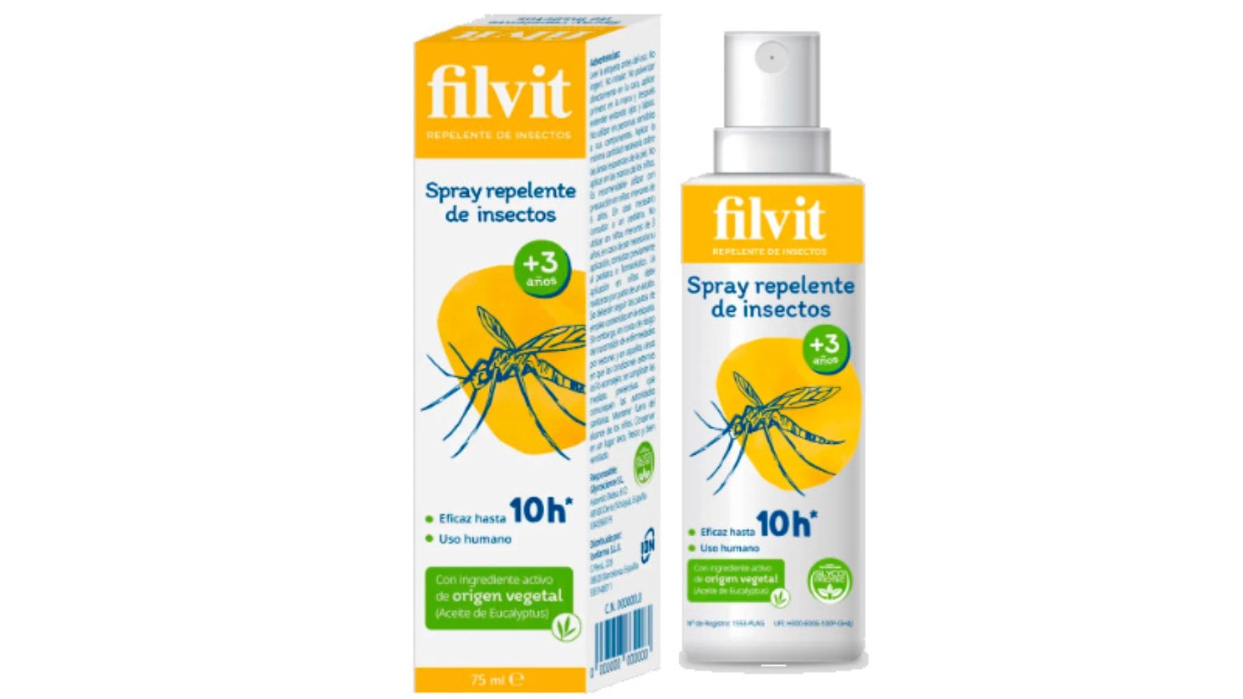 Repelente de insectos Filvit con tecnología Glyco-Protec y protección de hasta 12 horas frente a mosquitos.