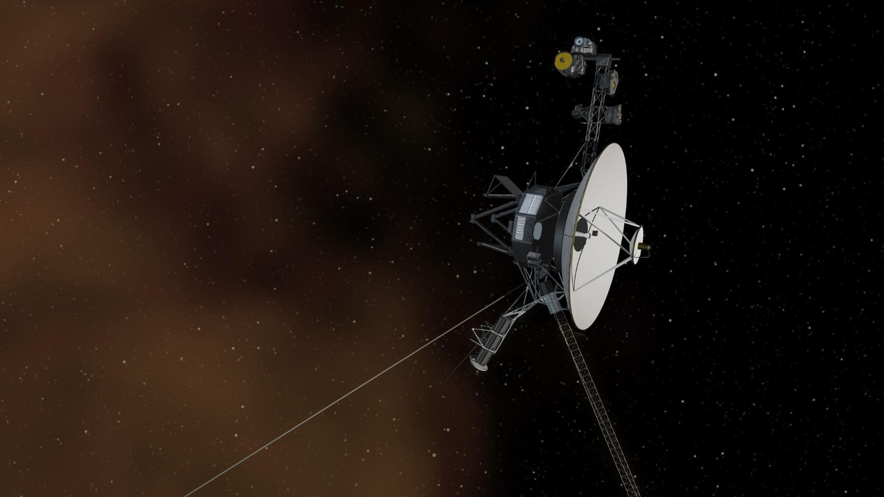 La imagen muestra claramente una recreación artística de la nave en el espacio interestelar.