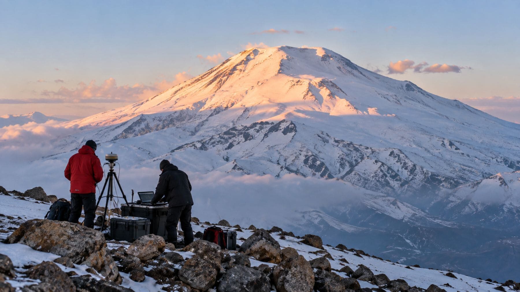 Científicos investigando el hielo del monte Ararat a más de 5.000 metros de altitud