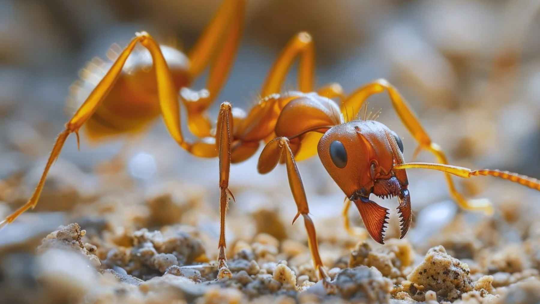 Hormiga en primer plano sobre el suelo