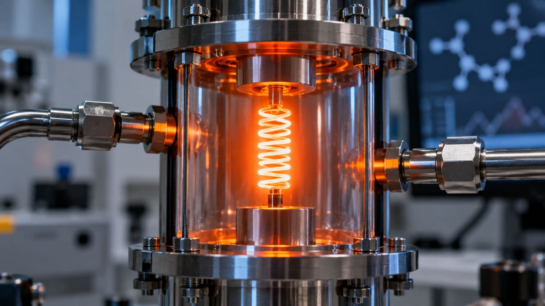 Reactor eléctrico de laboratorio con un filamento metálico incandescente a alta temperatura