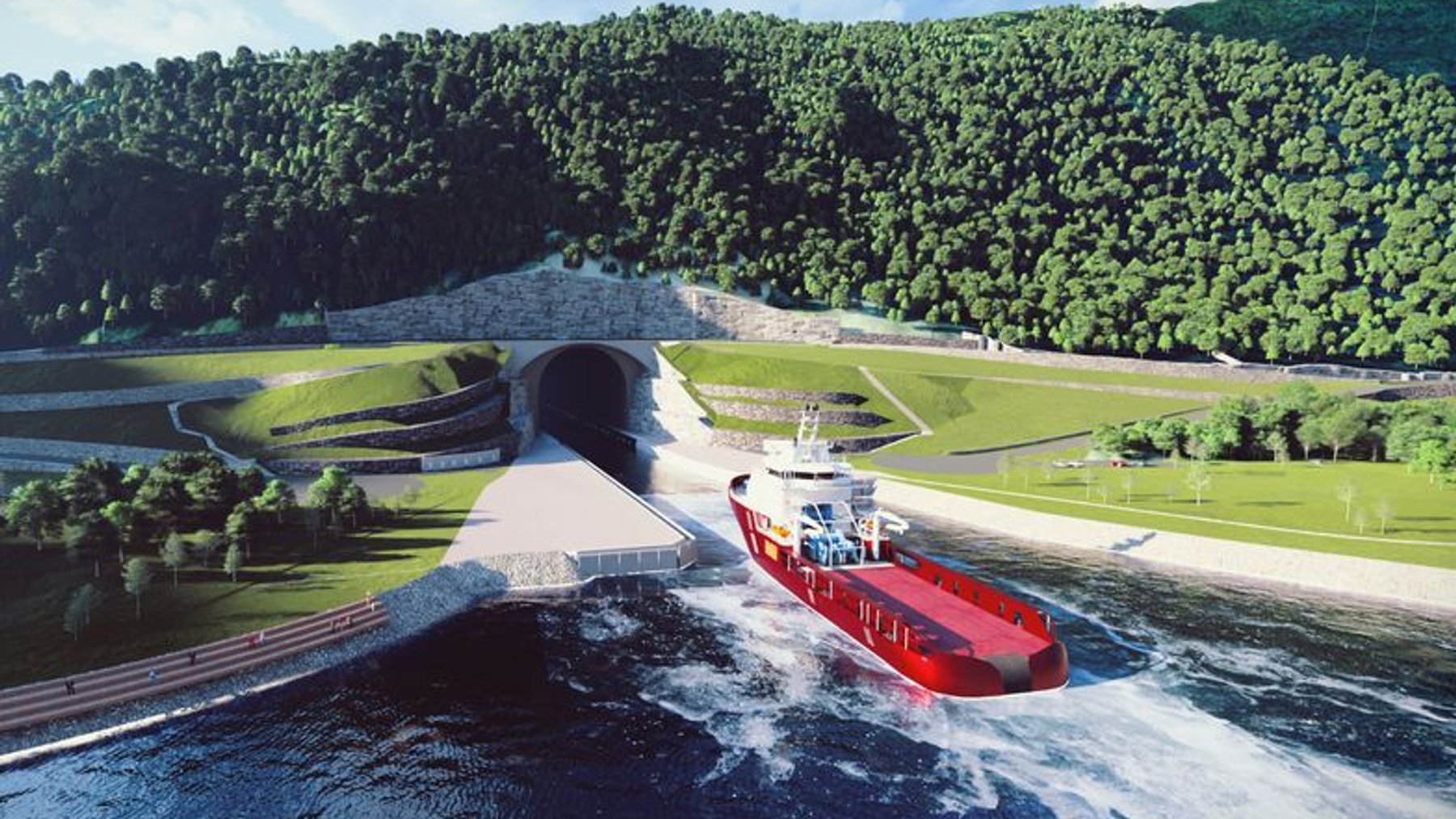 Recreación del túnel para barcos de Stad en Noruega