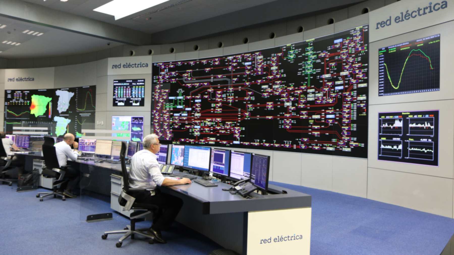 Operadores en el centro de control de Red Eléctrica, que vigila el sistema eléctrico el día en que el precio de la luz marcó su media más alta desde 2022