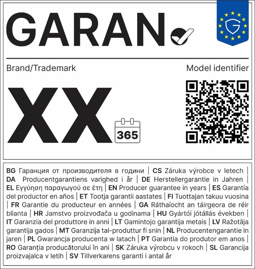 Plantilla oficial de la etiqueta GARAN de la Unión Europea
