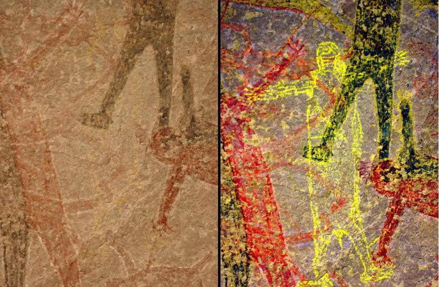Pinturas rupestres de la cueva de San Borjitas antes y después de DStretch