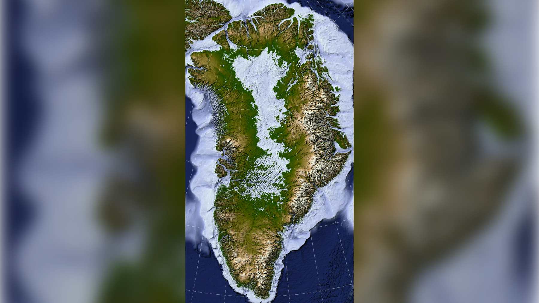 Mapa de los valles subglaciales ocultos bajo el hielo de Groenlandia elaborado por la NASA