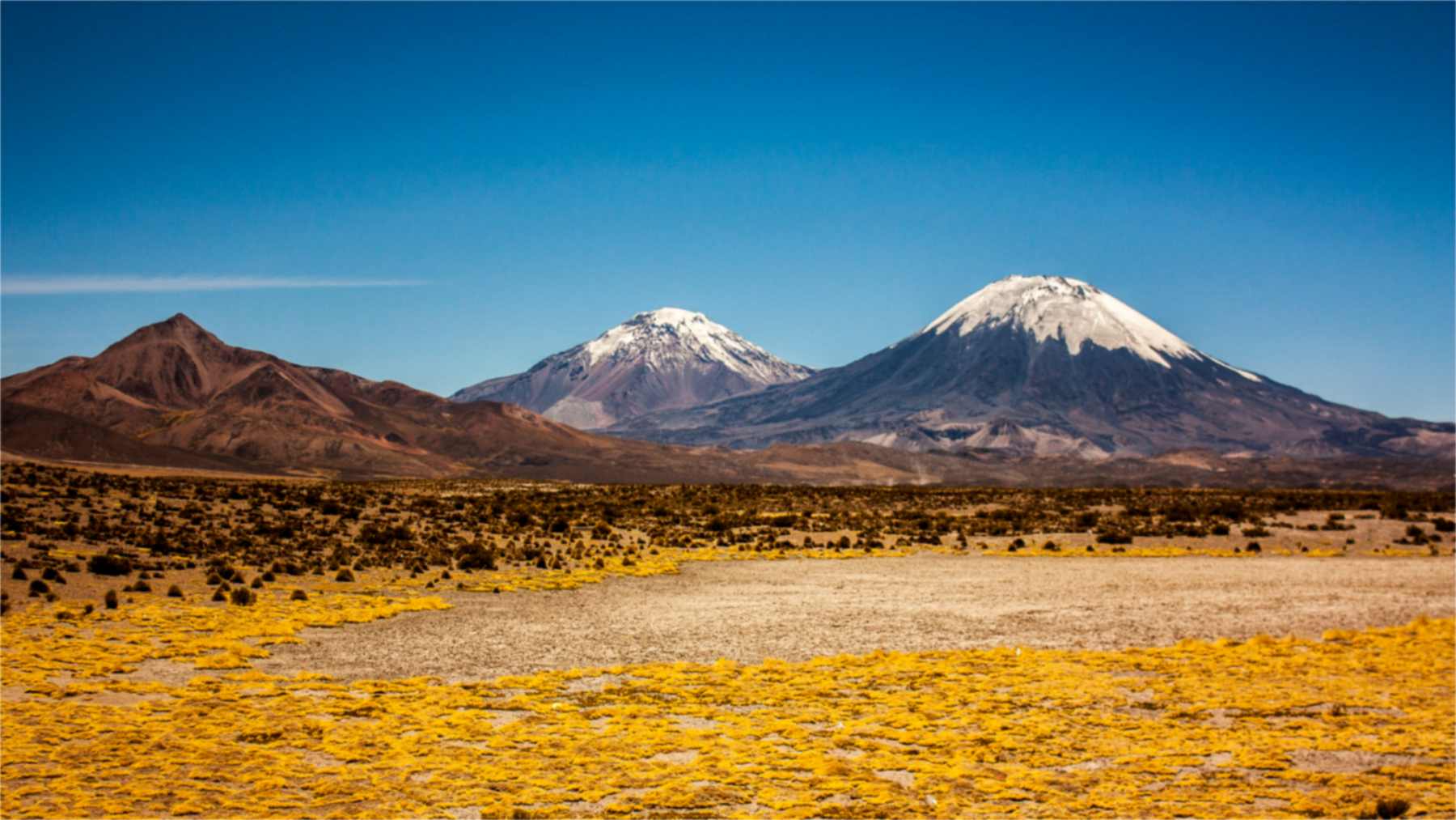 Volcanes Parinacota y Pomerape, en el parque nacional Lauca, en el norte de Chile