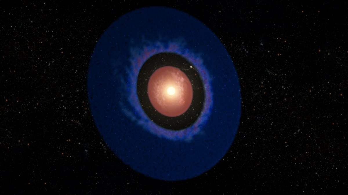 Recreación artística del sistema de Elias 2-24 b, con el planeta joven dentro de un hueco del disco de gas y polvo de su estrella