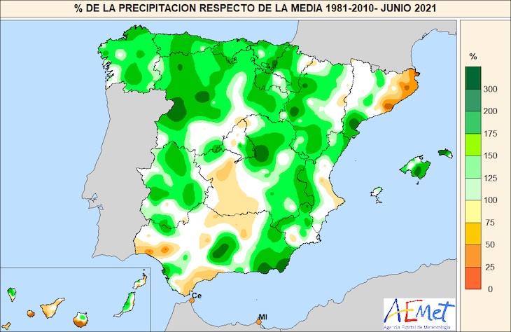 El mes de junio de 2021 ha sido el segundo más húmedo de este siglo
