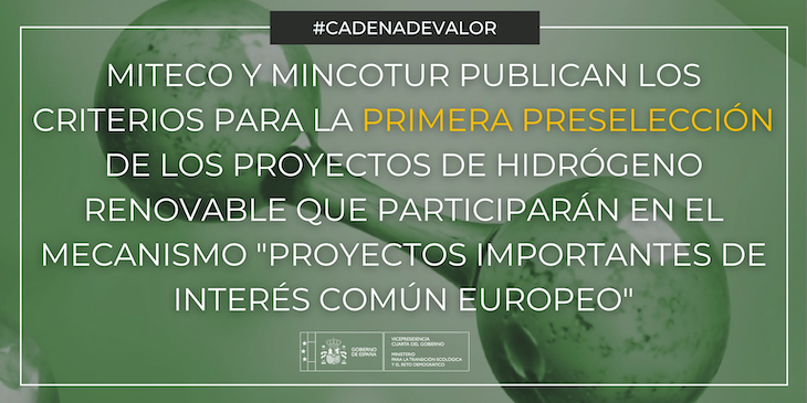 España preselecciona los proyectos de hidrógeno renovable para ‘Proyectos Importantes de Interés Común Europeo’