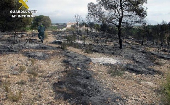 La Guardia Civil investiga al presunto autor del incendio de cerca de 4 hectáreas de monte en Lorca