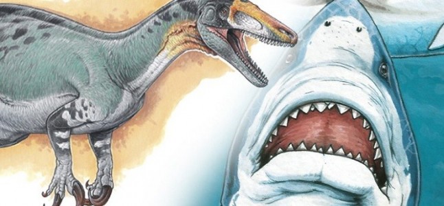 En el museo Argentino de ciencias naturales presentan el esqueleto de un megaraptor y la boca de un tiburón gigante