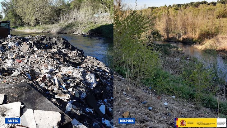 Finaliza la retirada de residuos en el cauce del río Guadarrama a su paso por la Comunidad de Madrid