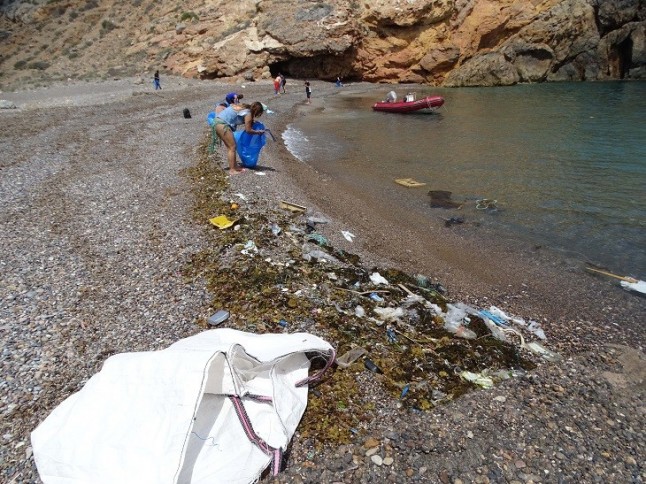 ANSE retira 20 sacos de basura de dos playas del Rincón de Cabo Tiñoso