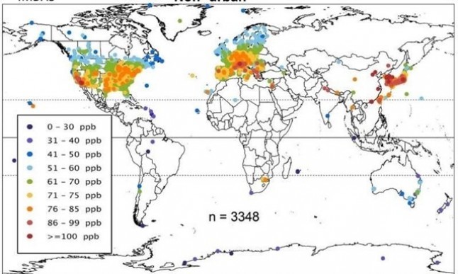 Primera base de datos de contaminación global por ozono en superficie