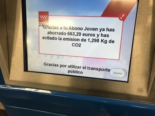 Los jóvenes madrileños pueden saber las emisiones CO2 ‘no emitidas’ al utilizar el abono transportes de 20 euros