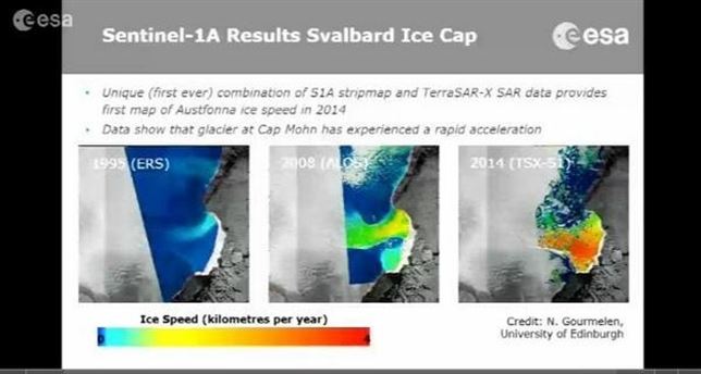 La ESA detecta una rápida aceleración por la subida de temperaturas de un glaciar en Noruega