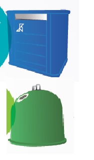 Contenedor azul e iglú verde