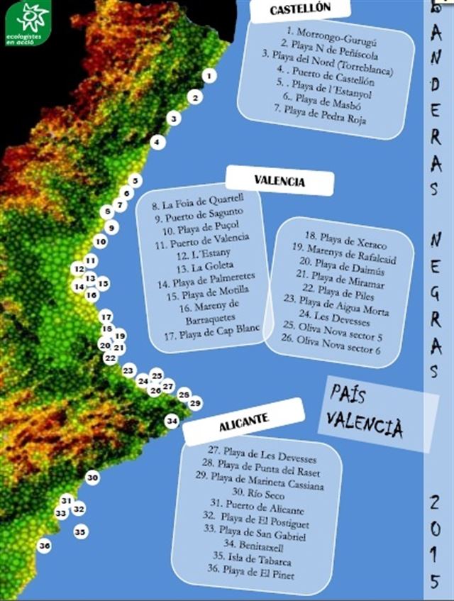 Ecologistas en Acción otorga 36 banderas negras en el litoral valenciano
