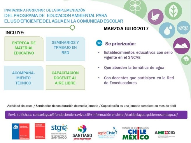 Chile. Seremi de Medio Ambiente invita a establecimientos de la RM al Programa de Educación Ambiental Uso Eficiente del Agua en la comunidad escolar