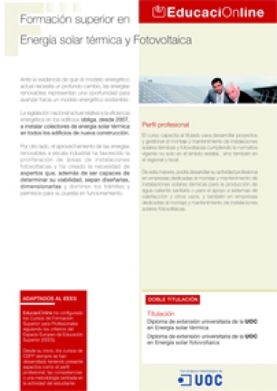 Formación superior en Energía solar térmica y Fotovoltaica