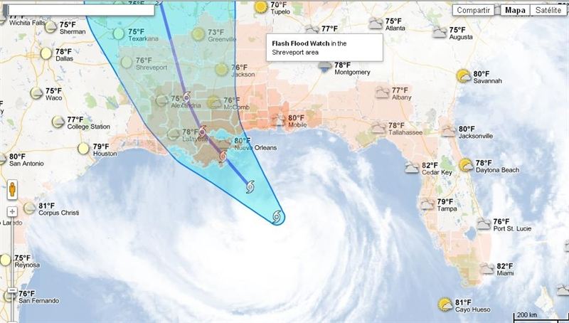 Google publica mapas actualizados sobre la tormenta Isaac