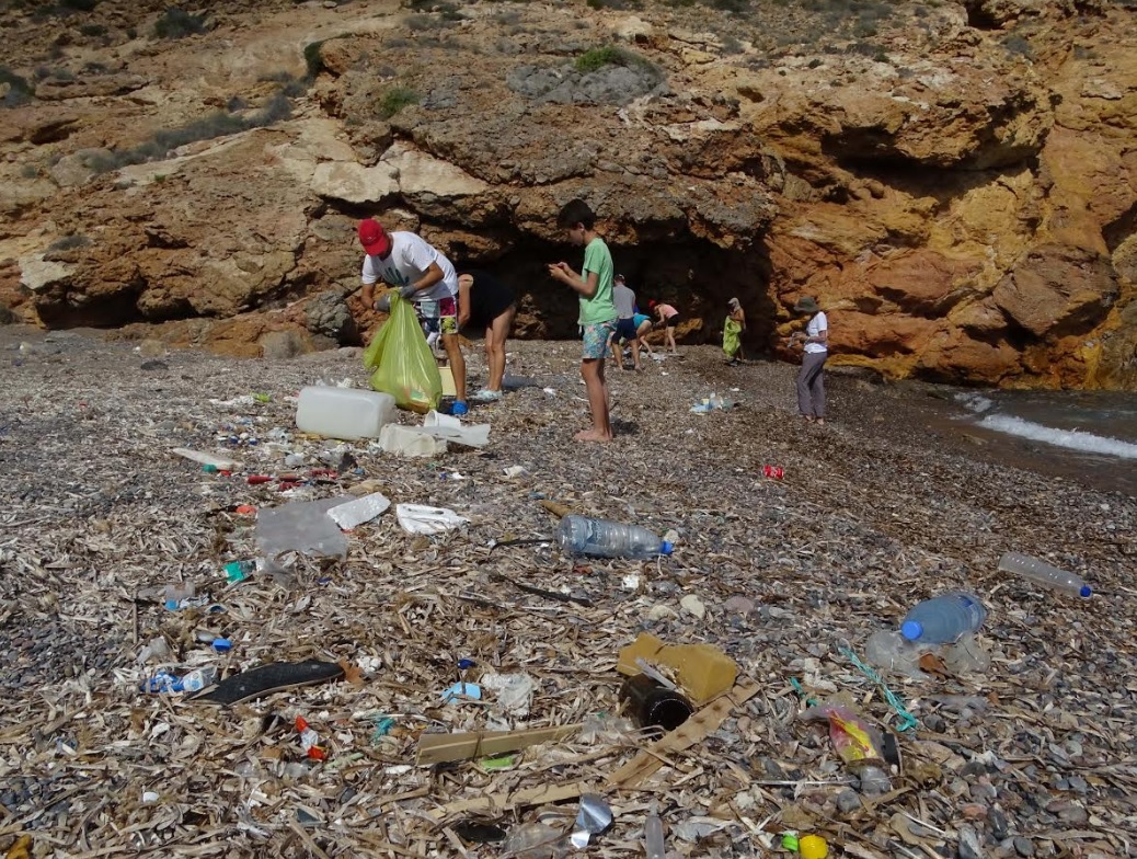 ANSE retira 45 sacos de basura de Cala Salitrona (La Muela-Cabo Tiñoso. Cartagena).
