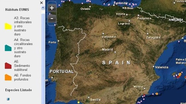 Mapa interactivo hábitats marinos