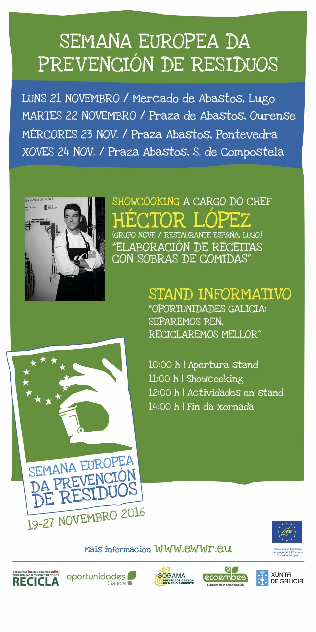 Los principales Mercados de Abastos gallegos acogerán Talleres de Showcooking para enseñar a los consumidores a reducir los desperdicios de alimentos