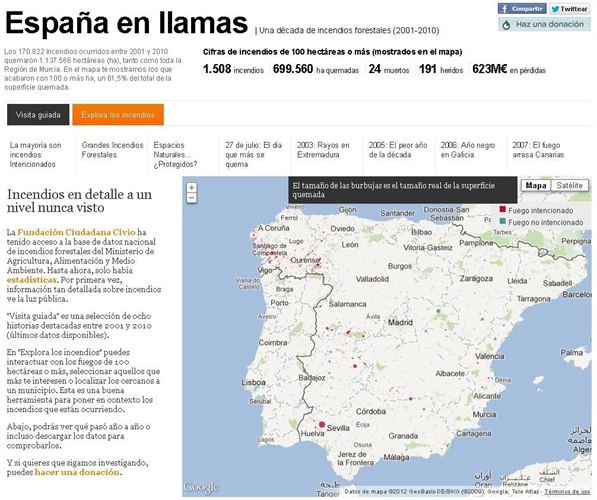 La web España en llamas analiza los incendios más importantes de la última década