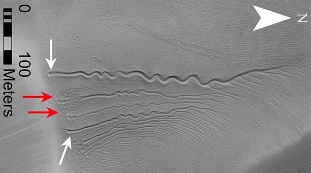 Surcos activos en dunas de Marte