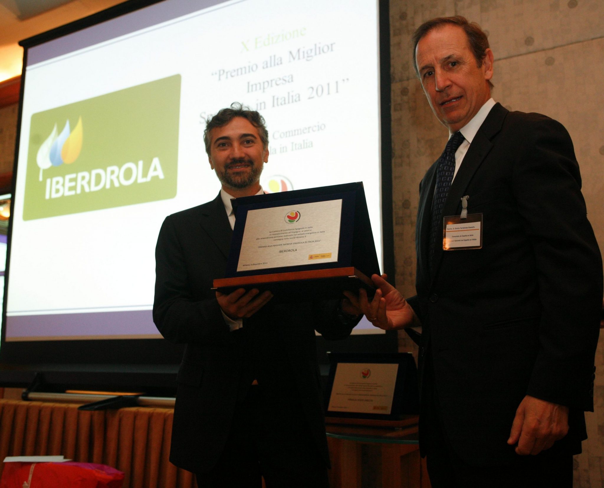 Iberdrola recibe el premio de la Cámara de Comercio española en Italia a la mejor empresa 2011