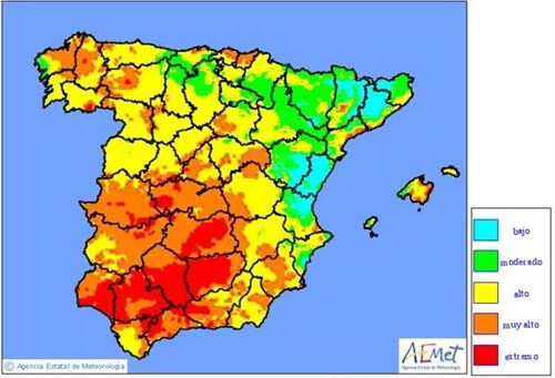 El sur peninsular estará en riesgo extremo de incendios este jueves