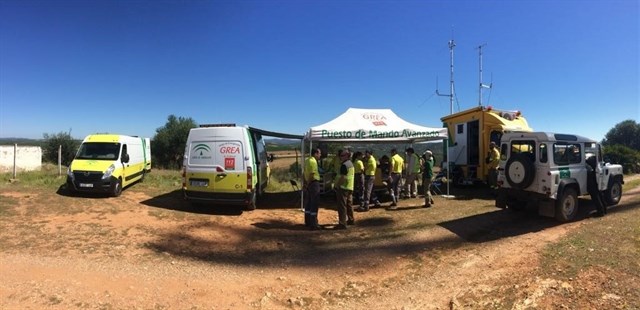 Simulacro de incendio forestal en el Parque Periurbano de Sierrezuela en Posadas