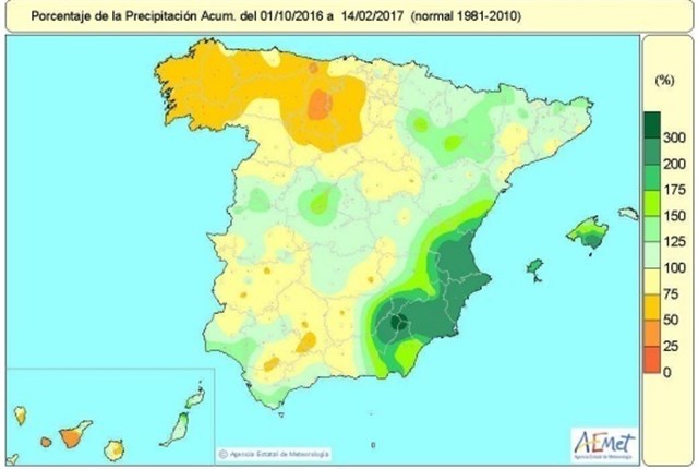 El déficit de lluvias en España baja del 12 al 4 por ciento en una semana