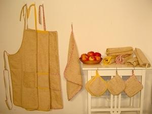 Paño cocina algodon ecológico 100% rizo beige con ribete color cerezas rojas