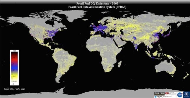 Registran en un mapa mundi 15 años de emisiones de dióxido de carbono