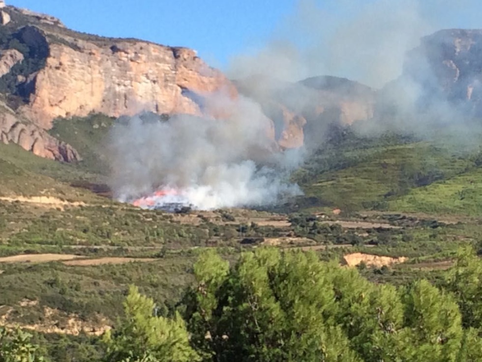 Controlado el incendio de los Mallos de Riglos tras arder 14 hectáreas de matorral