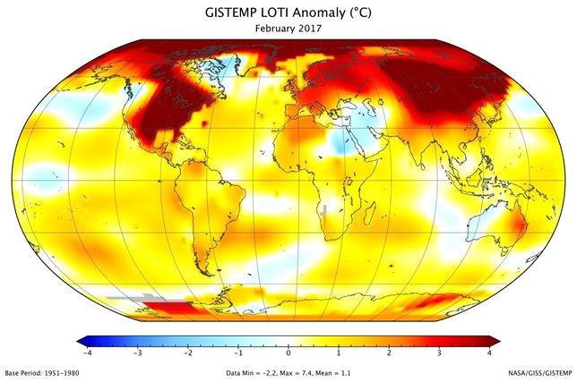 2017 ha tenido el segundo febrero más cálido en el mundo desde 1880