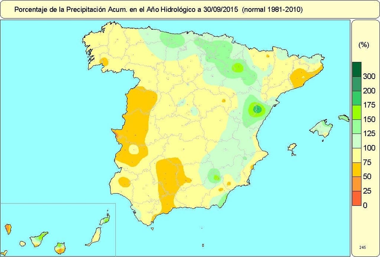 Según la AEMET el año hidrológico 2014-2015 fue más seco de lo habitual con casi un 10% de lluvias menos