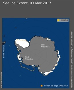 Tormentas dejan en mínimos el registro de hielo marino en la Antártida