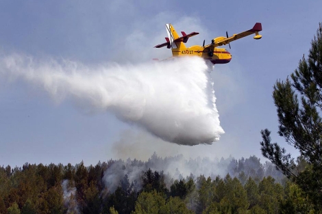 Medios aéreos y terrestres trabajan para extinguir el fuego de Guadalajara