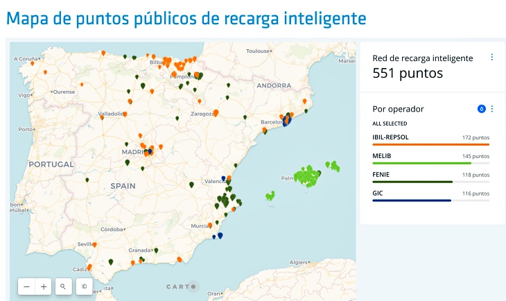 REE presenta un mapa con más de 500 puntos de recarga inteligente del coche eléctrico en España
