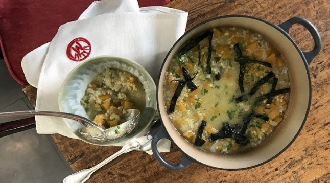 Caldo de Mijo y calabaza con Alga Nori