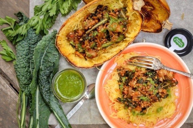 Fideos de Calabaza con lentejas
