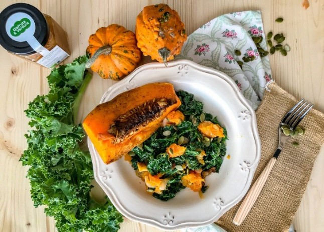 Calabaza al horno col kale