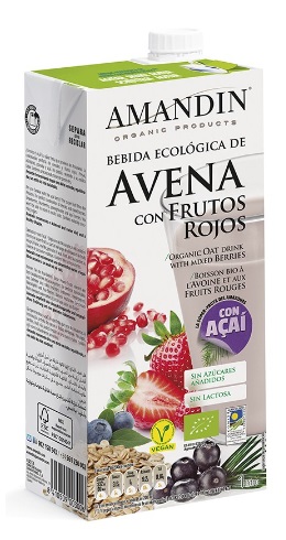 Bebida de avena con frutos rojos ecológicos con Açaí de Amandín