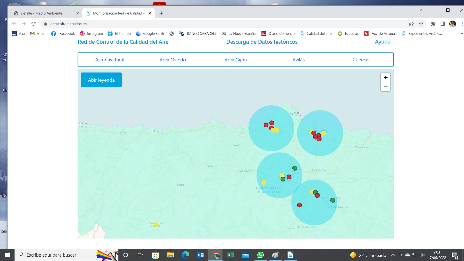 Asturias con las estaciones oficiales en una situación de 'desfavorable'