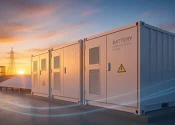 Parque de baterías de litio en suelo rústico