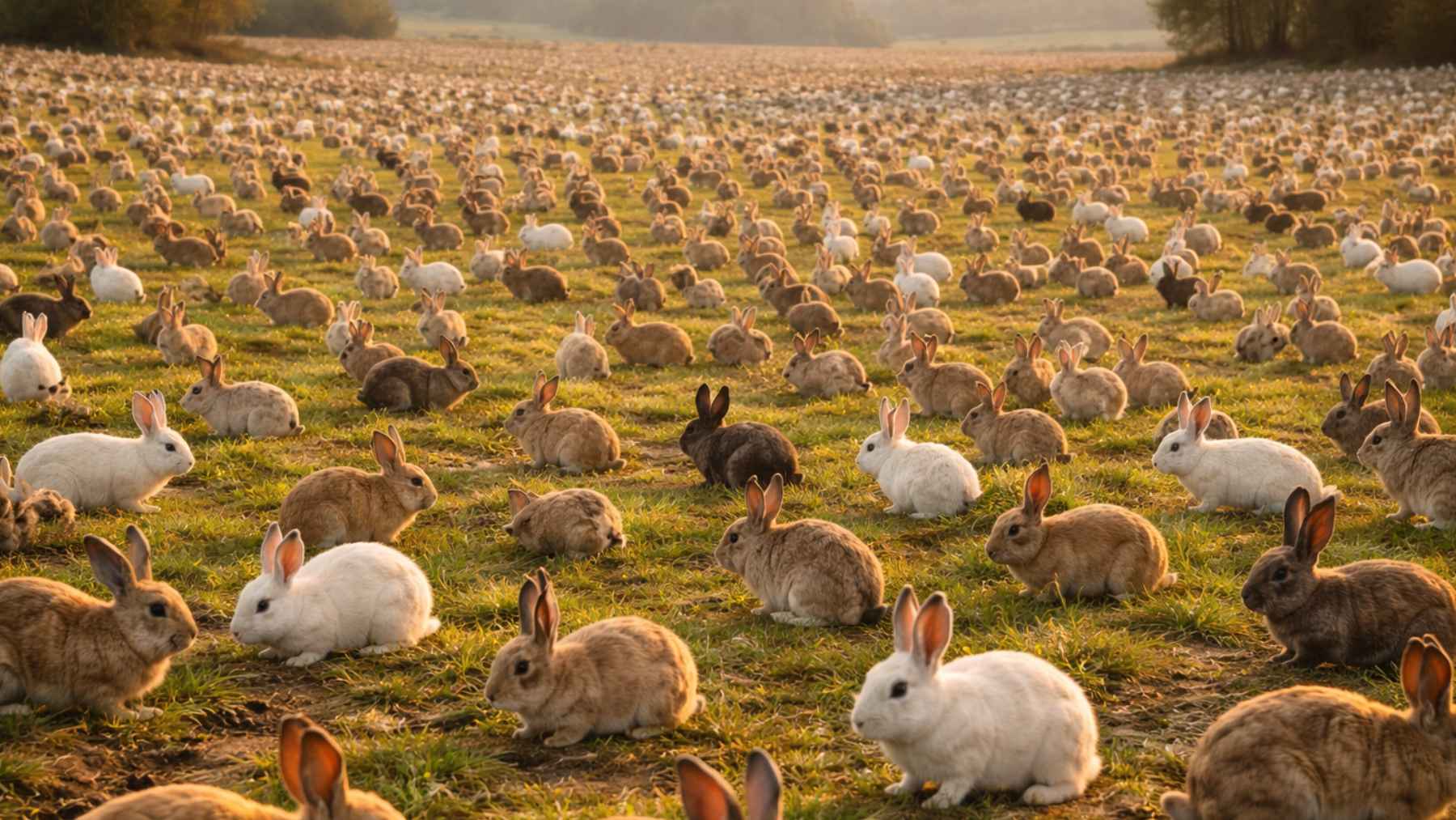 Miles de conejos en un campo, imagen de la invasión del conejo europeo en Australia